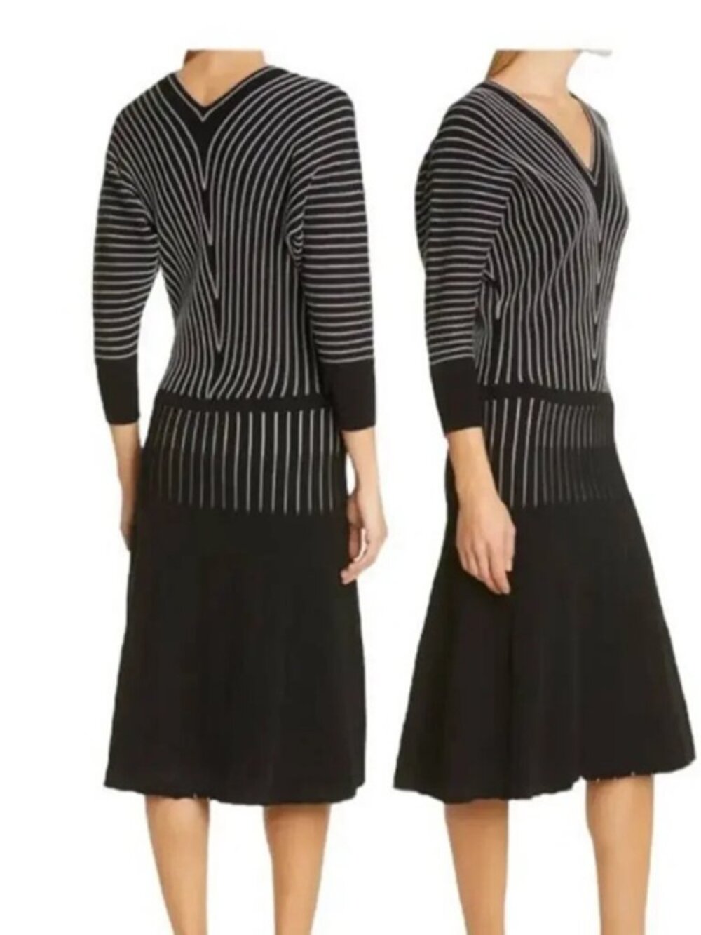 BOSS Hugo Boss sweater dress Fonika Stripe v neck black and white Small S
